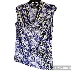 Kasper M Cowl Neck Blue Black White Snakeskin Print Top